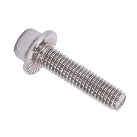 M6 Hex Flange Screw in 304 Stainless Steel, 16mm length, ideal for heavy duty jobs, DIY builds and home appliances.