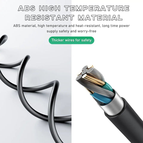 Ditch The Hassle With Slick AC To DC Converter Adapter Featuring Cigarette Lighter Plug, showcasing ABS heat-resistant cable material.