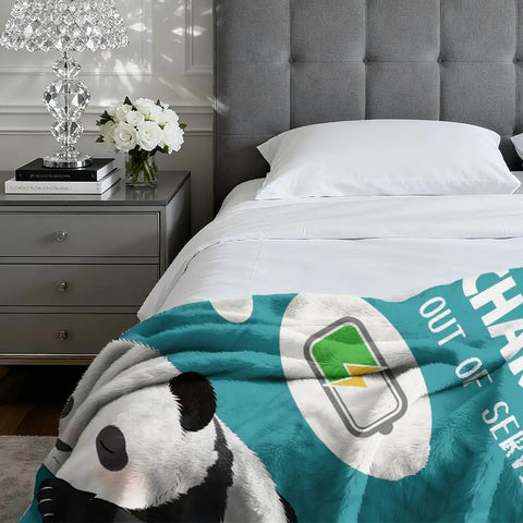 Ultra Soft Fiber Panda Throw Blanket 59x51 Inch on bed in cozy bedroom setting with elegant decor
