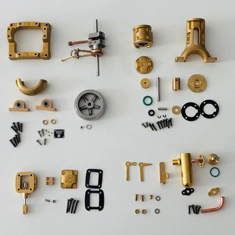 Mini Live Steam Engine Kit With Copper Boiler Reversible Reciprocating Single Cylinder CNC Machined Parts disassembled