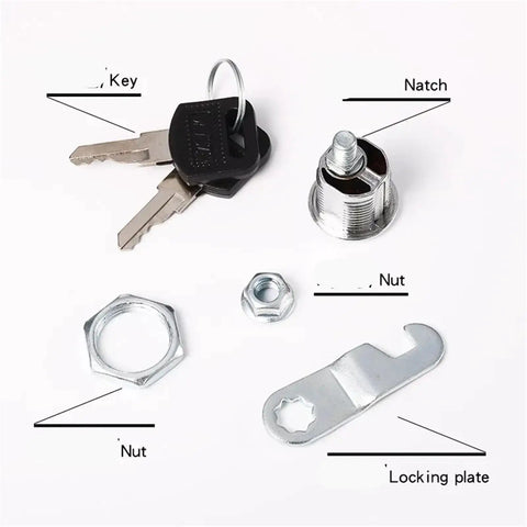 Components of Heavy Duty Desk Drawer Locks Set, 5 Pack With 2 Keys, Smooth Alloy Cabinet Locks For Office File Cabinets, 30mm