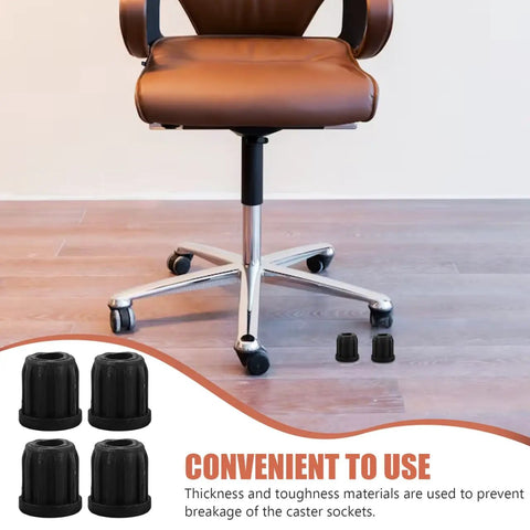 Small Wheel Caster Socket Inserts 0.98 Inch Plastic Stem Sleeves For Computer Chair Swivel Replacement shown with chair.