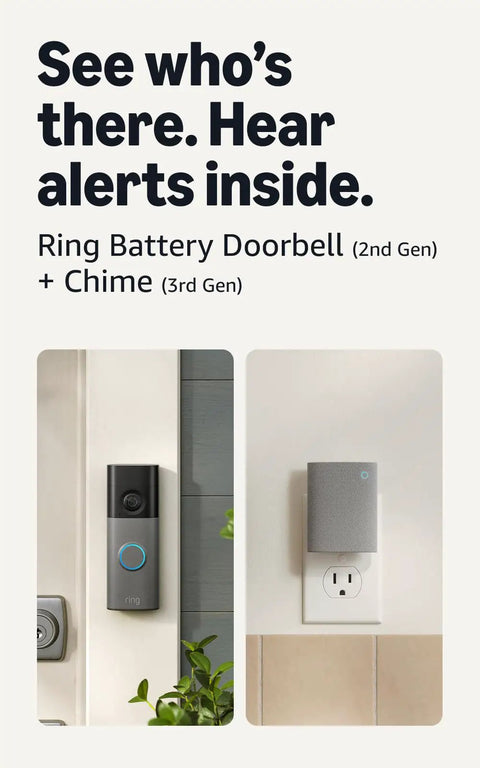 Real Deal Battery Wireless Doorbell Camera Bundle In Speckled Gray Finish With Kickin 2K Hd Video And Retinal 6X Zoom Plus Sweet Easy Setup And Included Wire Free Chime For Hefty Motion Alerts on wall with USB chime.