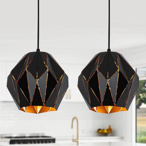 Black Industrial Pendant Lights For Kitchen Island With Geometric Diamond Shade in modern kitchen setting.