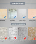 No Drill Shower Head Holder With Ultra Strong Adhesive Stick On Mount suitability chart for smooth surfaces like tile and glass.
