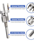 Mesee 3 Piece Pipe Threading Tool Kit With Internal External Tube Thread Cutter For 1/2 Inch 3/4 Inch And 1 Inch PVC Pipes Featuring dual function blades for internal and external threading.