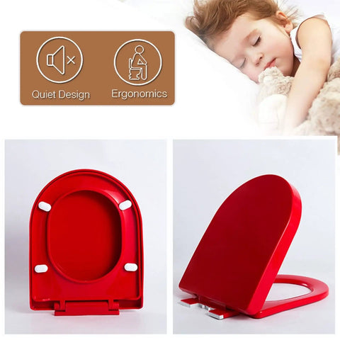 Heavy Duty Square Toilet Seat With Smooth Soft Close Lid And Quick Release Hinges For No Sweat Cleanup In Sturdy White Plastic For Universal Home Bathroom Setup, side and top views.