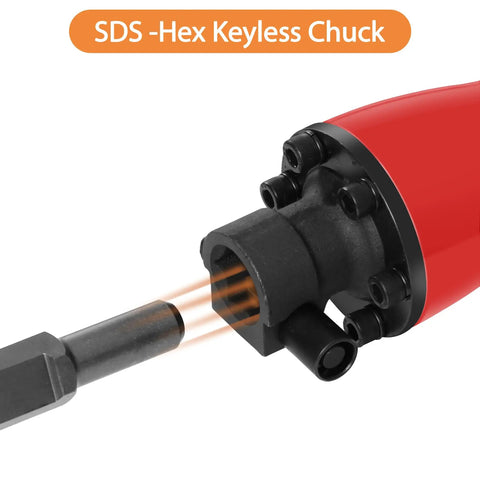 Close-up of SDS-Hex keyless chuck on 2200W Corded Electric Demolition Jack Hammer Drill Heavy Duty Concrete Breaker Kit