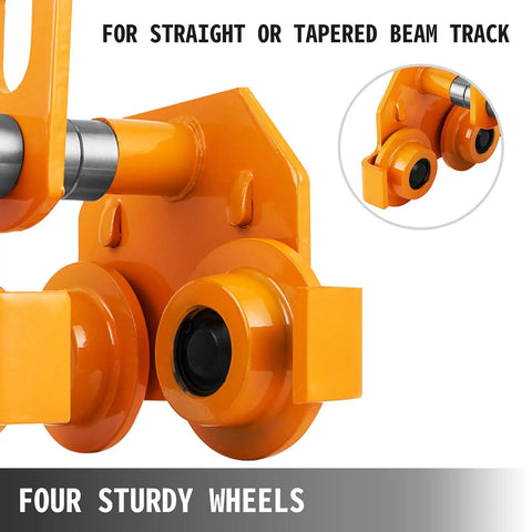 3 Ton Beefy Heavy Duty Manual Trolley Crane Lift For I Beam Push Track Roller Trolley with dual wheels close-up