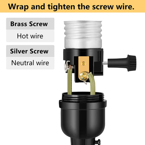 UL Listed E26 Lamp Socket Replacement With On Off Switch Knob, Beefy E26 And E27 Socket For Table And Floor Lamps, Easy Swap Lamp Repair Part, 2 Pack, Aluminum Interior, Supports Up To 250W 250V, wiring view