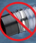 Hose connector with red 'no' symbol, highlighting use of Keyed Bridge Hose Clamps 4 Inch Stainless Steel Pack Of 5 For Seamless Tool Free Setup.