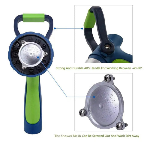 Beefy All Metal Heavy Duty Fireman Style Garden Hose Nozzle with Ergonomic On Off Handle and removable shower mesh