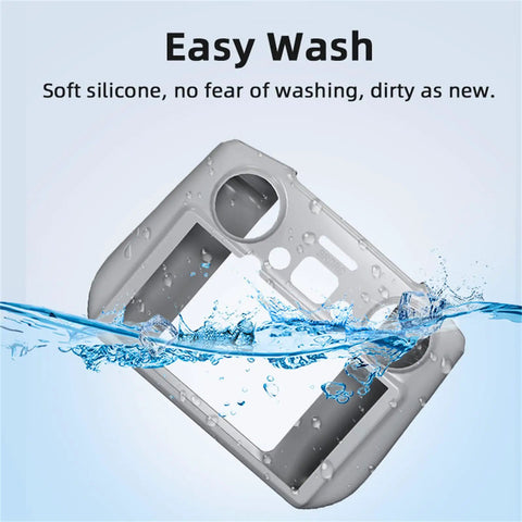 Silicone Case Cover For DJI RC 2 Remote Controller resistant to water, highlighting easy wash feature in grey color.