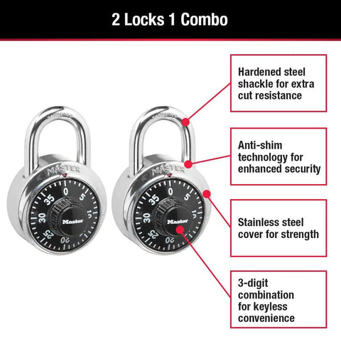Black Gym Locker Padlock With Preset Three Digit Combination For Indoor Use Easy Setup No Key Entry Durable And Secure Two Pack Model 1500T