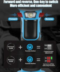 Close-up of 20V Cordless Impact Wrench controls with forward, reverse functions, and two-speed adjustment buttons.