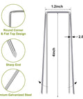 Diagram showing the size and details of 75 Pack 4 Inch Galvanized Landscape Staples U Shaped Garden Stakes Heavy Duty Rust Proof Anticorrosive Ground Staples