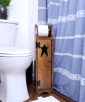 Free Standing Wooden Star Toilet Paper Holder In Special Walnut Finish Dope Look That Keeps Your Bathroom On Point next to toilet