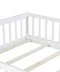 White Full Rubber Wood Floor Bed With Safety Guardrails And Fence Door, heavy duty foundation, close-up of guardrail and slats