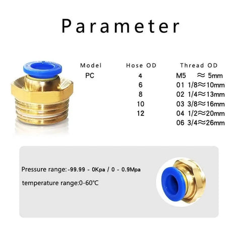 50Pcs Pneumatic Fitting Air Connector Set With 4mm, 6mm, 8mm, 10mm, And 12mm Hose Fittings And 1/8 Inch To 1/2 Inch Thread Quick Connectors For Air Tools, Garage DIY, And Plumbing Projects brass push-in fitting