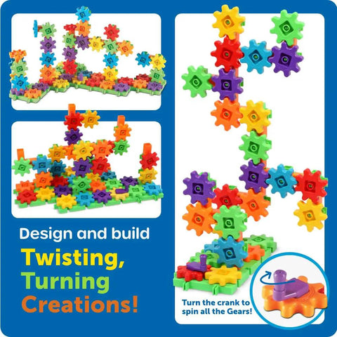 Hands On Gear Building Kit For Kids 150 Piece STEM Gear Set Blue To Boost Fine Motor Skills, Critical Thinking And Imagination With Easy Storage Tub Included