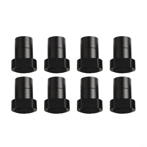 8 Pc Aluminum Alloy Bench Dog Pack featuring heavy duty clamps for 19 and 20 mm dog holes in black finish.