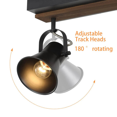 Close-up of adjustable black track head from Versatile Quad Light Kitchen Track Lighting Kit With Adjustable Ceiling And Wall Mount Spotlight