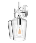 Chrome Two Light Bathroom Fixture With Clear Glass Wall Mount Sconce showing industrial style bath light with durable metal finish.