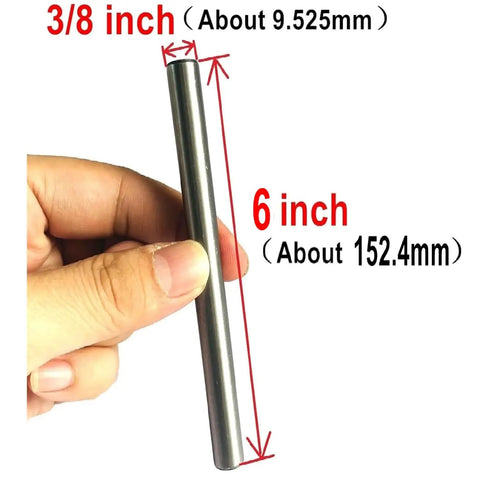 Heavy Duty 3/8 Inch By 6 Inch Steel Shelf Pegs, Precision Ground Dowel Pins for Secure Shelving, shown in hand.