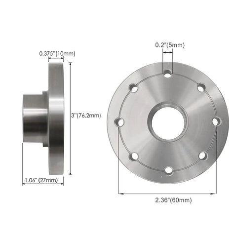 Heavy Duty 3 Inch Wood Lathe Steel Faceplate With 1-8 TPI Thread, Eight Mounting Holes, Flat Tail Surface For Easy Removal dimensions