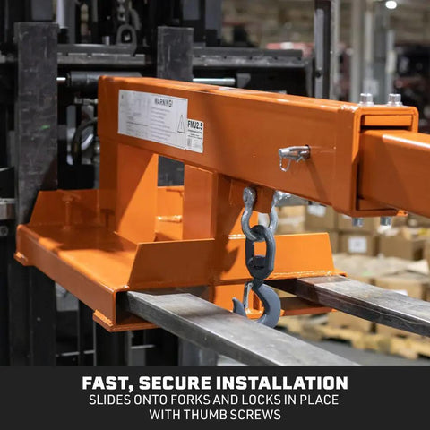 Built Tough Fork Mounted Telescoping Jib Boom Crane With 5500 LB Lifting Power And Sweet 31 To 79 Inch Reach Makes Skid Steer Conversions No Sweat On Any Job Site