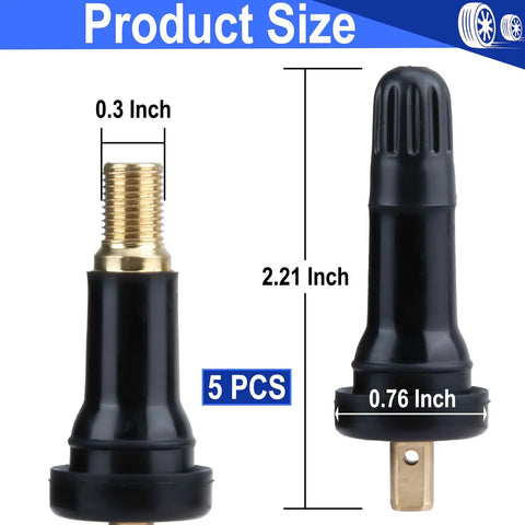 5 Pack TPMS Tire Pressure Valve Stem Replacement Kit For Your Daily Driver Sturdy Rubber fit, sizes marked for easy reference.