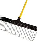Heavy-Duty 55-Inch Fiberglass Rake With A 21-Inch Steel Tined Head For De-Thatching And Landscaping, angled view on white background