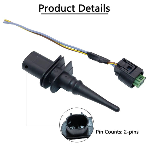 Exterior Ambient Air Temperature Sensor With Connector Pigtail Replacement For Bmw Models shows sensor with 2-pin connector.