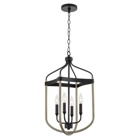 Austen 26 Inch 4 Light Modern Farmhouse Lantern Pendant Light with smoked birch and black frame for a cozy entryway glow