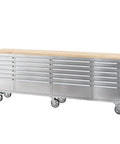 Beefy Heavy Duty 96 Inch Steel Rolling Tool Chest And Mobile Workbench With 24 Full Extension Drawers Locking System Rubber Wood Top
