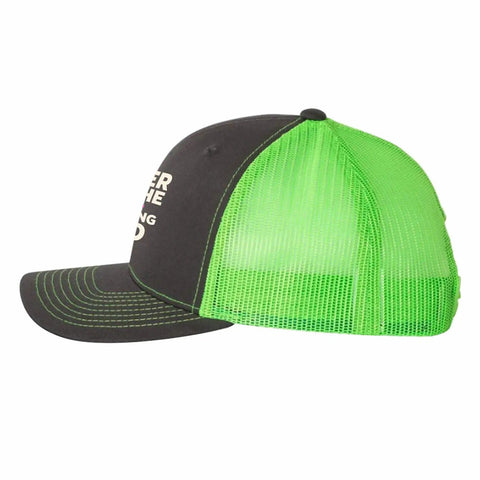 Side view of Dope Marching Band Trucker Cap For Men With Fluorescent Green Front Artwork Soft Comfortable Fit Casual Yet Sporty Style