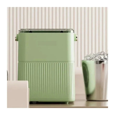 Badass Countertop Ice Maker With Hella Large Storage Producing Fully Automatic Round Cubes in green color on a countertop.