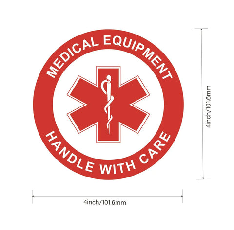 4 Inch Handle With Care Medical Equipment Stickers Pack of 5 Red Labels for Hospital Gear and Medical Devices, Durable 4 Inch Care Labels for Safe Handling and Clear Usage Instructions, Perfect for Clinical Settings