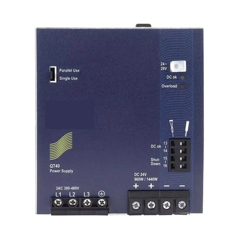 Bulletproof Din Rail Switching Power Supply With Wide AC Input And Hella Reliable Efficiency For Industrial Automation And Tough Machinery Engineering Projects rear view with connection terminals