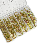 Open case showing 50 Piece Heavy Duty Lynch Pin Fastener Assortment Kit With Ring For Farm Tractor Trailer Boat And Bike Zinc Plated Steel Lynch Pins
