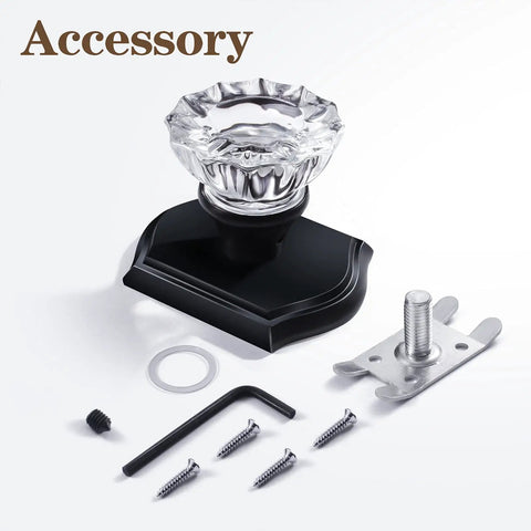Two Pack Glass Dummy Door Knobs Matte Black Crystal Half Dummy Knobs with installation hardware and vintage look accessories