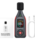 Pro-Grade Digital Sound Level Meter With Data Logger handheld device with condenser microphone, USB cable and manual