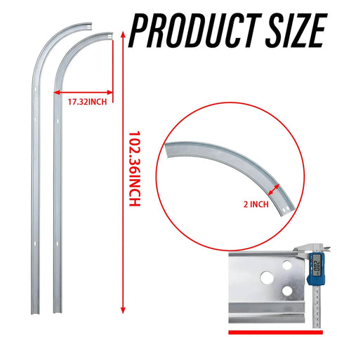 Heavy Duty 2mm Steel Garage Door Track Rails With R12 Radius Curved Design shown in size and measurement details