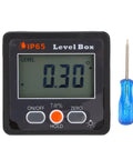 Built Tough Heavy Duty Digital Angle Finder With Crisp Backlit LCD Screen And Rock Solid Magnet Magnetic Level Box Inclinometer 4X90 02 Degree Precision Zero Hassle Shop Ready Waterproof Build displaying a level reading of 0.30 degrees.