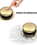 Slick Brushed Gold Tub Drain And Overflow Kit, Universal Heavy Duty Bath Stopper with push button action for easy use.