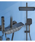 RIBEUJIZS Led Digital Bathroom Shower System Faucet wall mounted with waterfall rain shower head and handheld sprayer in gun gray finish.