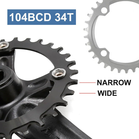 Beefy 170 Mm Mountain Bike Crank Set For Single Speed Rides With 34T Chainring Replacement close-up showing narrow-wide teeth