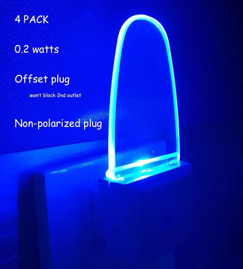 4 Pack Plug In Blue LED Night Lights With Dusk To Dawn Sensor Auto On When It Is Dark And Off At Daybreak glowing in outlet