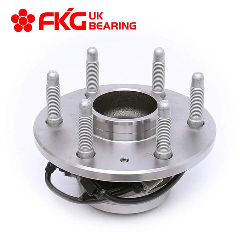 Front Wheel Bearing Hub Assembly 2WD Fits Chevy Silverado Tahoe Suburban Express 1500 2500 GMC Sierra Savana Yukon Cadillac Escalade 6 Lug Set Of 2 Beefed Up Heavy Duty Aftermarket Replacement, shown with 6 lugs and wiring