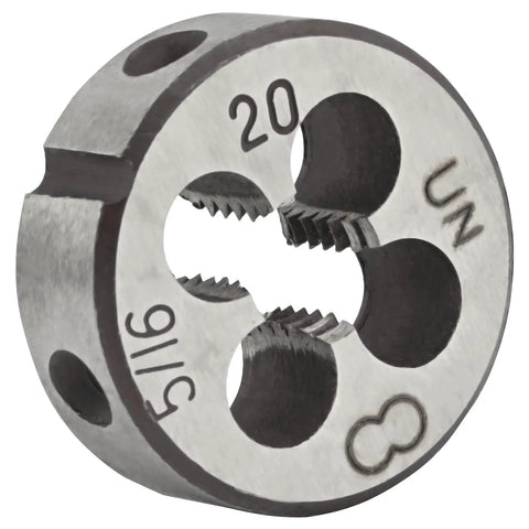 Close-up of 5/16-20 UN Right Hand Tap And Die Set for metal threads, alloy tool steel die OD visible, ideal for DIY rethreading.